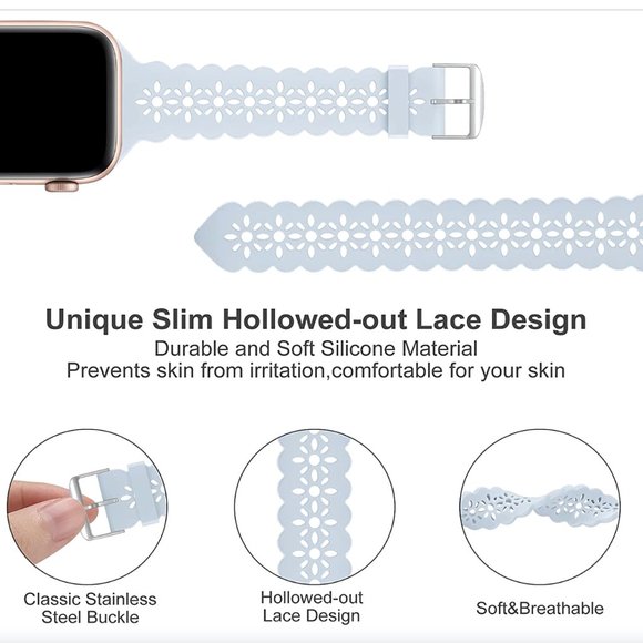Apple Watch SLIM Lace Silicone Band - LIGHT BLUE - 38mm/40mm/41mm - Picture 2 of 3